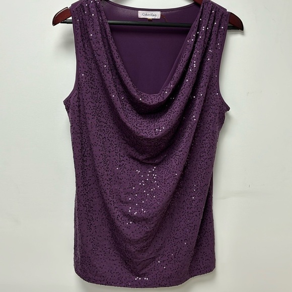 Calvin Klein Women's Elegant Sparkly Sequin Mesh Sleeveless Purple, size 0X - Picture 1 of 5